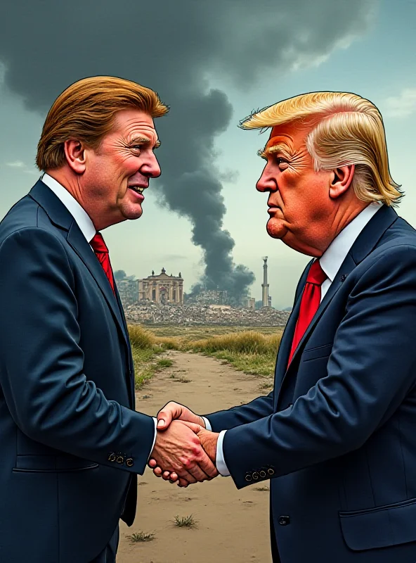 A cartoon depicting Keir Starmer shaking hands with Donald Trump, with a dark cloud looming over Ukraine in the background.