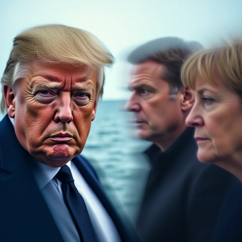 A split image showing Donald Trump on one side and European leaders on the other, symbolizing the divide and challenges in transatlantic relations.