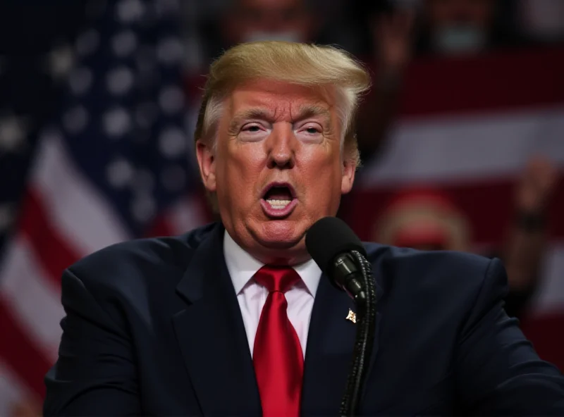 Image depicting Donald Trump giving a speech, with a serious and determined expression. An American flag is visible in the background.