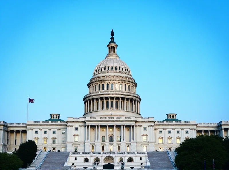 Image depicting the US Capitol Building in Washington D.C., with a clear blue sky in the background and the American flag waving proudly.