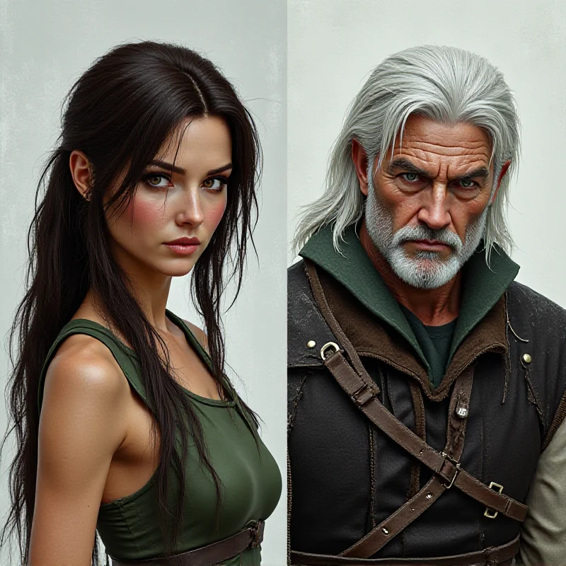 A side-by-side comparison of Lara Croft and Geralt of Rivia, showcasing their iconic video game appearances and highlighting their perceived attractiveness.