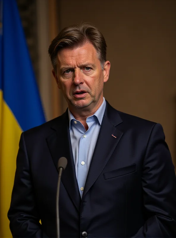 Photo of Robert Fico at a press conference, clearly stating his position on Ukraine with a serious expression. The Slovak flag is visible in the background.