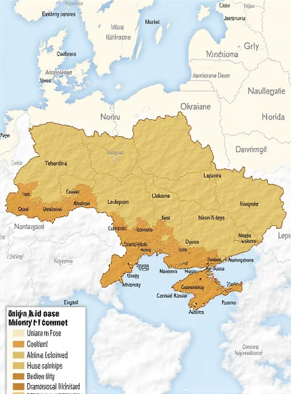 A map of Ukraine highlighting regions affected by the conflict, with a focus on areas where military aid is crucial for defense.