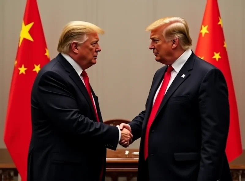 Donald Trump and Elon Musk shaking hands in front of the White House, with the Chinese flag subtly in the background, creating a sense of conflicting priorities.