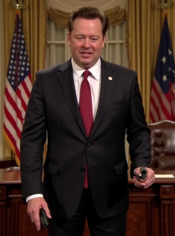 Mike Myers as Elon Musk in an SNL skit, humorously holding a chainsaw in the White House.