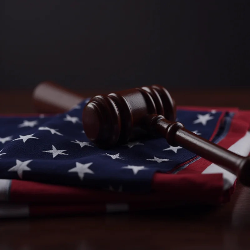 A gavel resting on a US flag.