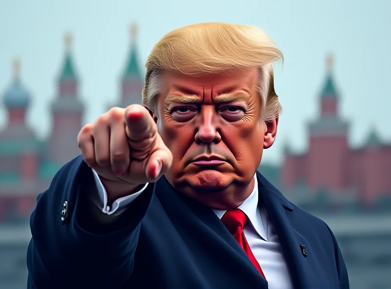 Illustration of Donald Trump pointing sternly with the Kremlin in the background