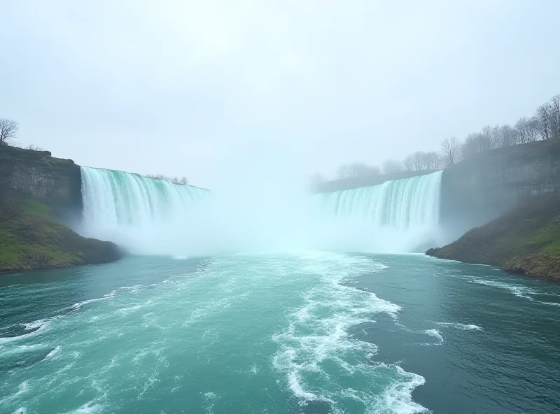 A photo of Niagara Falls with few tourists, representing the decline in tourism.