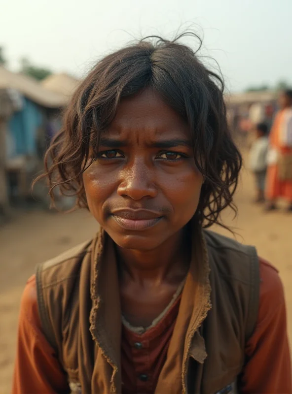 A distressed Rohingya refugee in a camp, looking worried.