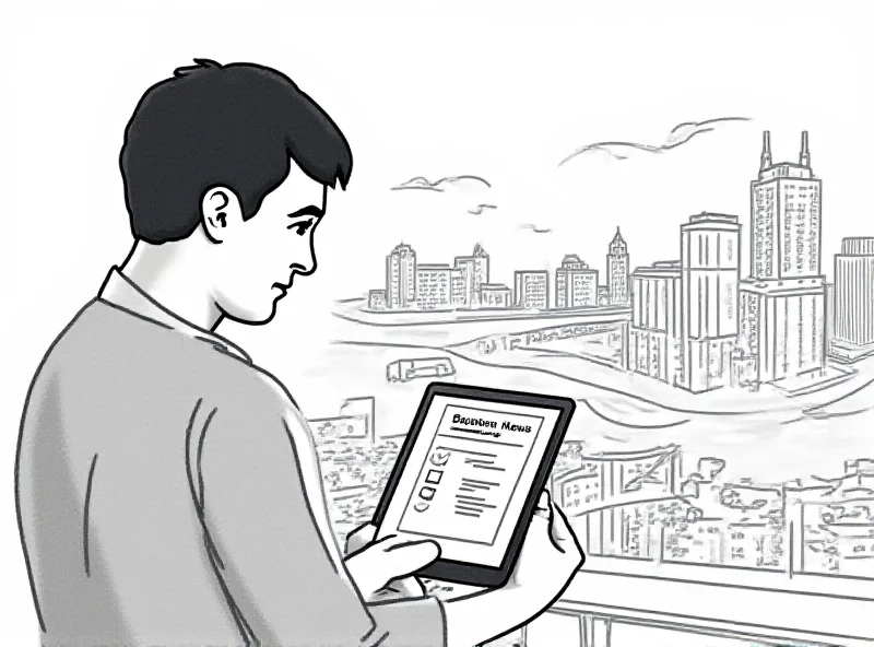 Illustration of a person taking a news quiz on a tablet with Boston skyline in the background