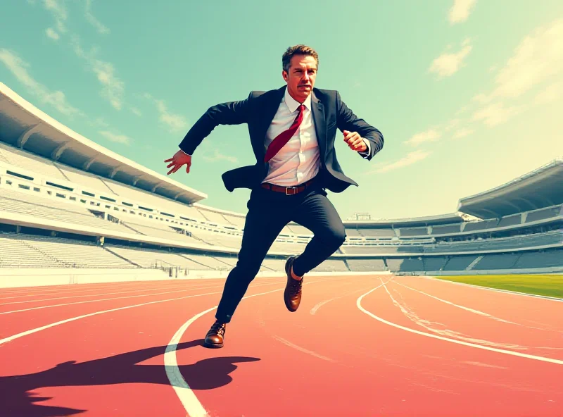 Illustration of a politician running a race, symbolizing the fast-paced and often reckless nature of modern politics.