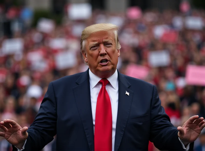 Donald Trump addressing a crowd with a serious expression.