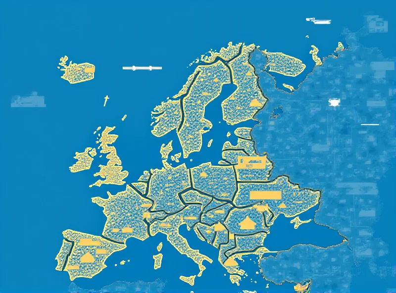 A stylized representation of Europe, with lines showing increased military spending and investment in defense technologies.