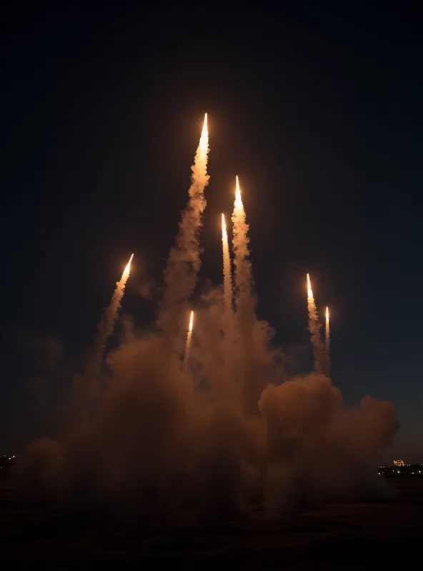 Image of Russian missiles launching in the night sky.