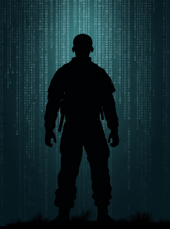 A stylized image of a US Army soldier silhouetted against a backdrop of binary code, representing the sale of military secrets to China.