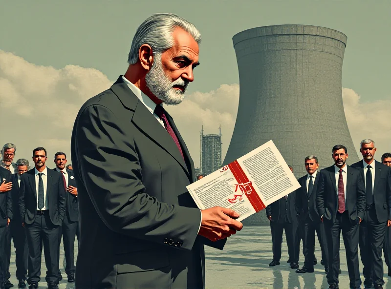 An illustration depicting a letter with a US flag seal being delivered to a figure representing Iranian leadership, set against a backdrop of a nuclear facility.