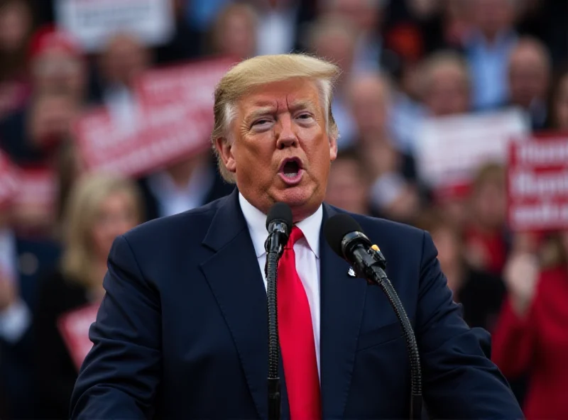 Donald Trump addressing a crowd with a determined expression.