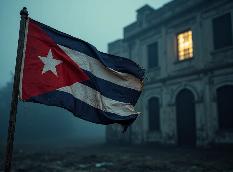 Image of Cuban flag with a prison cell in the background