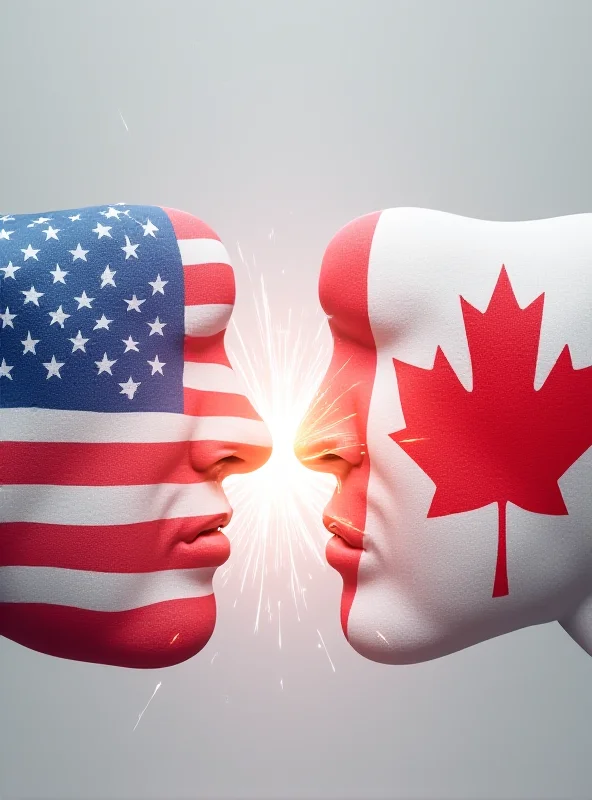 Image depicting the US and Canadian flags facing each other in a confrontational manner