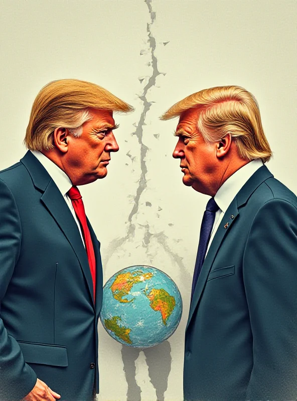 Illustration depicting Donald Trump and Volodymyr Zelenskyy standing apart from each other, symbolizing a strained diplomatic relationship. The background shows a fractured globe, representing the disruption of international relations.