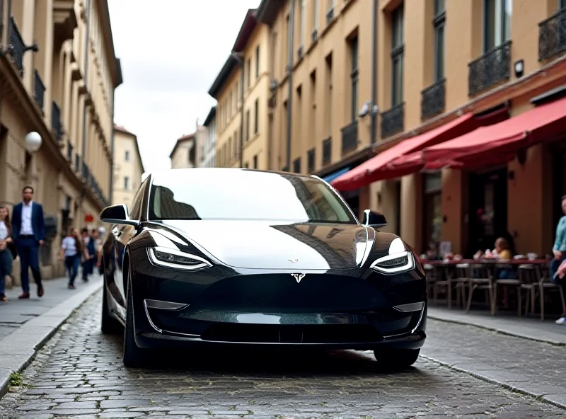 Tesla electric car on a European street