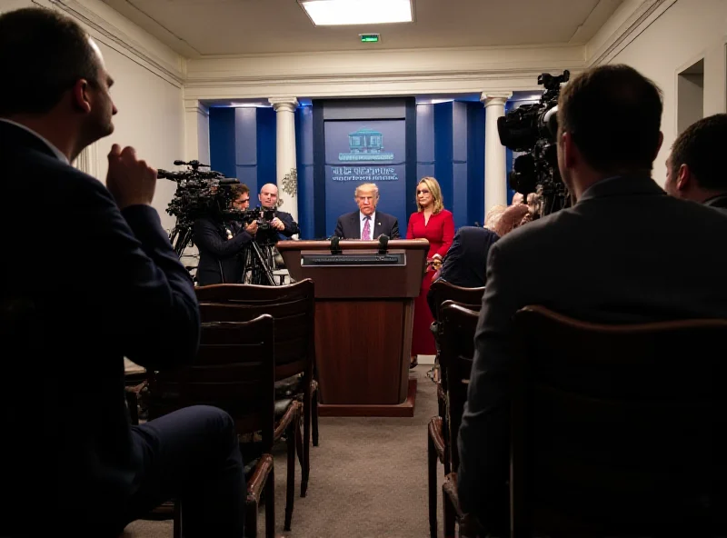 The White House press briefing room with reporters and cameras.