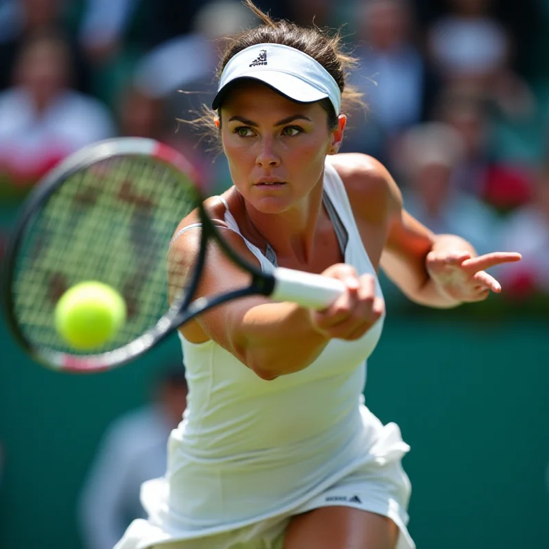 Emma Raducanu playing tennis at a WTA event.