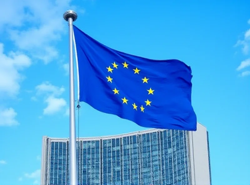 European Union flag waving proudly in front of the European Parliament building in Brussels.