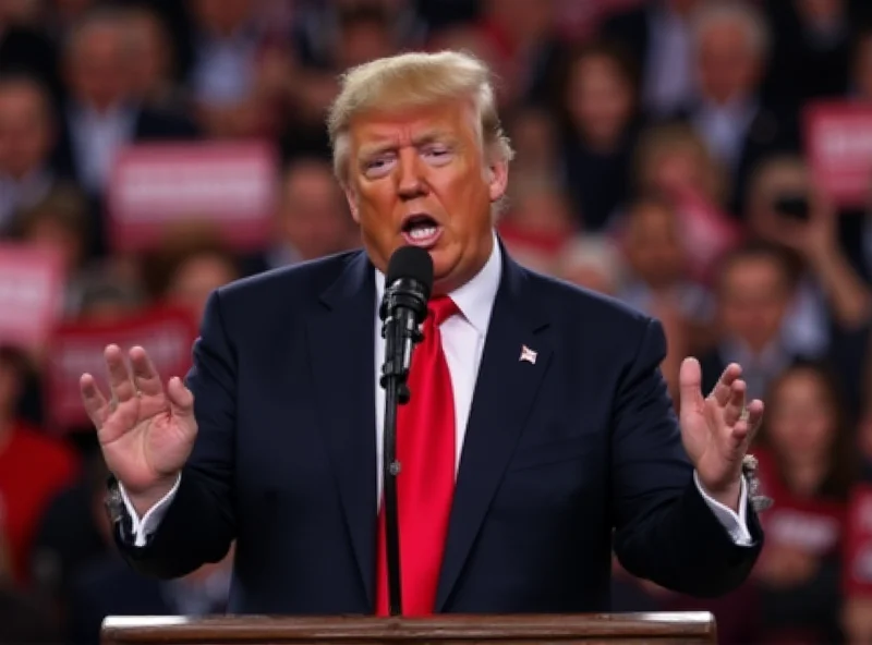 Donald Trump speaking at a podium at a rally