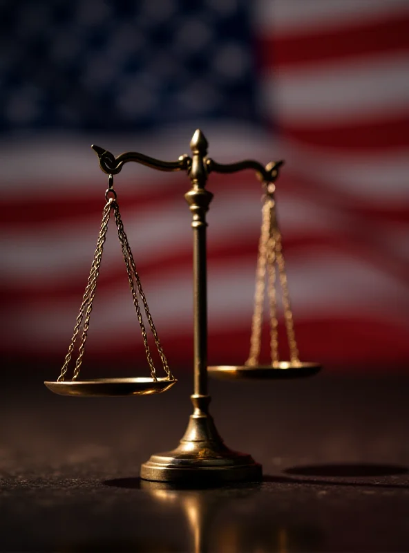 Scales of justice with an American flag in the background