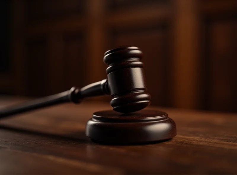 A gavel hitting a sounding block in a courtroom