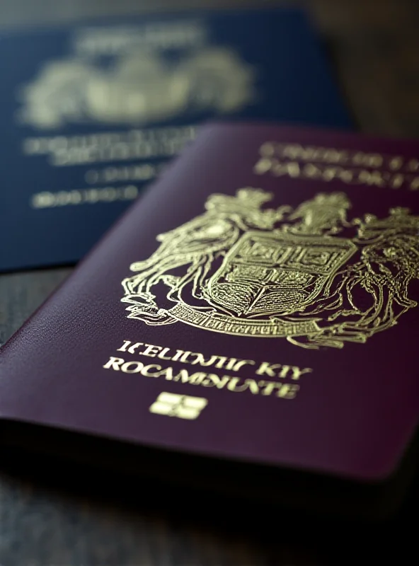 Close-up of a British passport with an American passport blurred in the background.