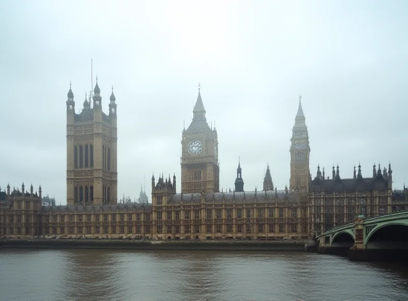 The Houses of Parliament in London, with a cloudy sky above.