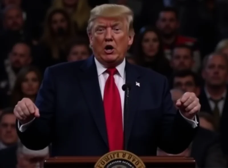 Donald Trump giving a speech with an angry expression.