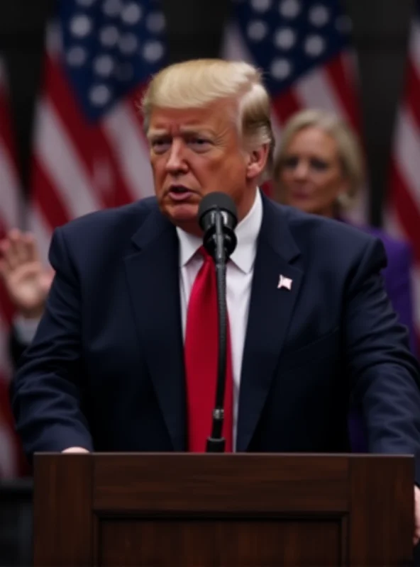 Donald Trump standing at a podium addressing a crowd.