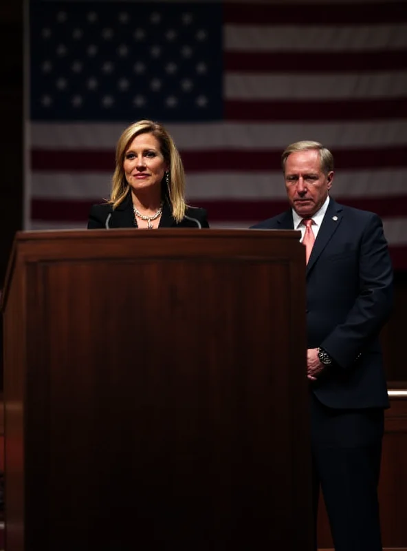 Elissa Slotkin giving a rebuttal speech with Andrew Lennox standing beside her