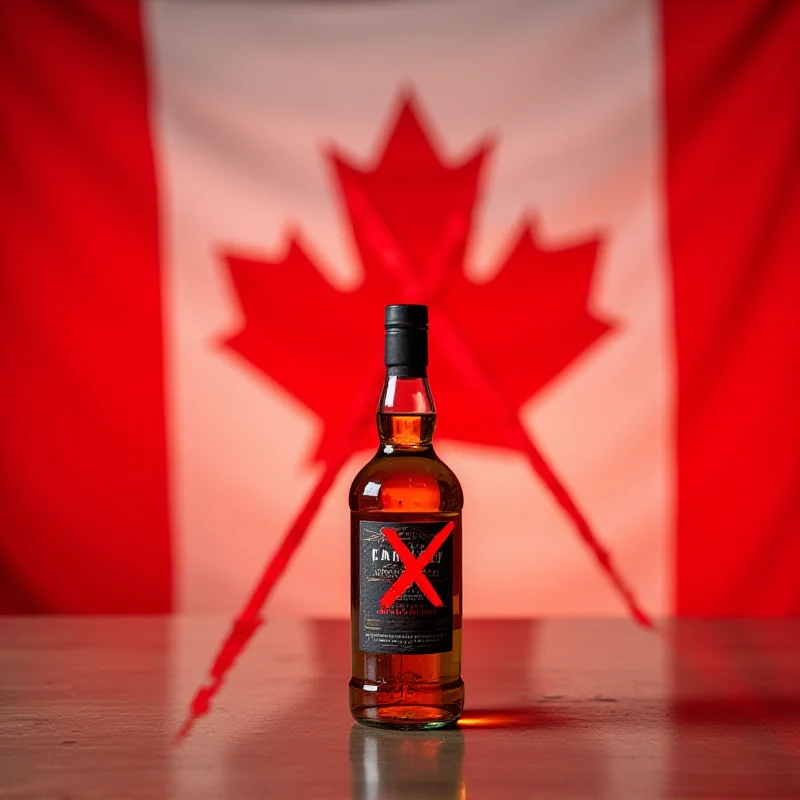 Canadian flag with a bottle of American alcohol crossed out