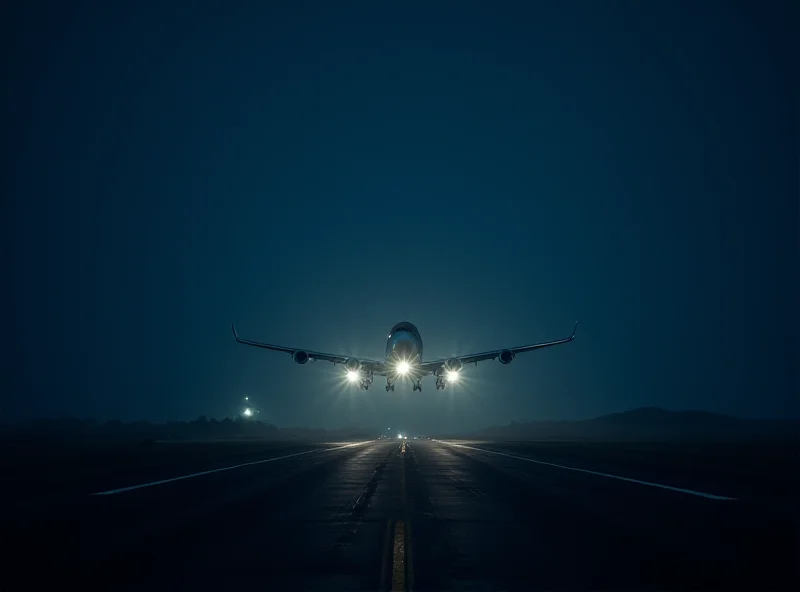 An airplane taking off at night, symbolizing the Lolita Express.