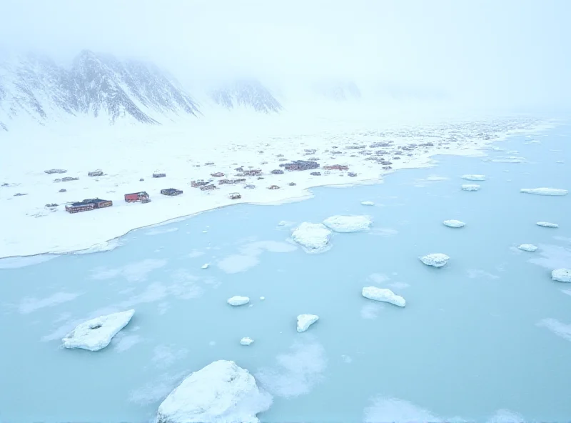 Aerial view of Greenland's icy landscape with scattered settlements along the coast.