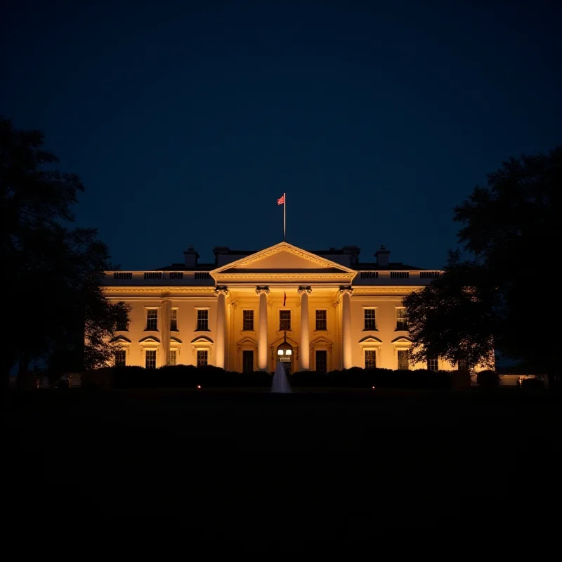 The White House at night, illuminated with a sense of importance and power.