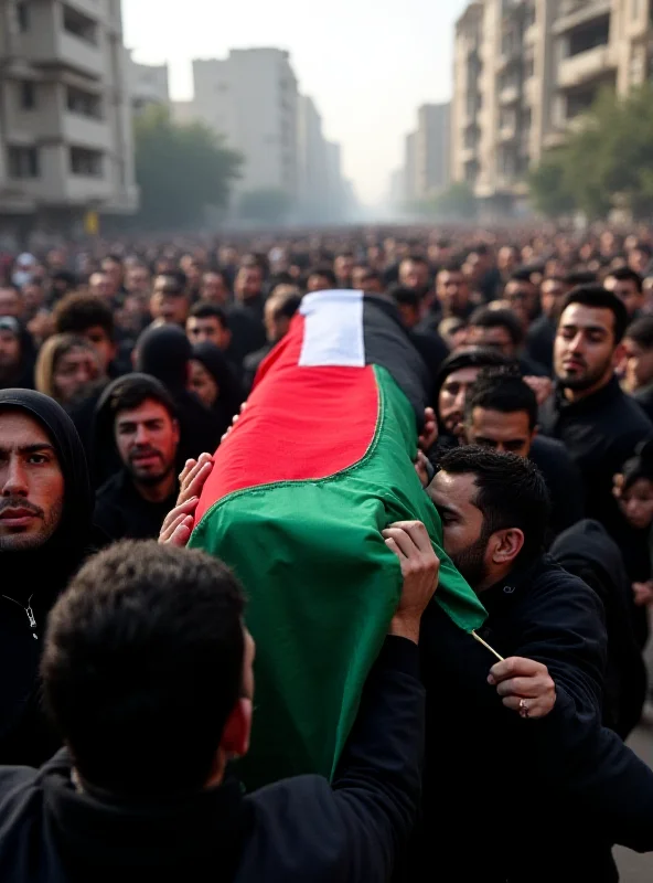 Image of a funeral procession in Gaza with people carrying a coffin