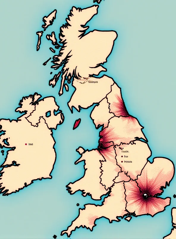 Map of the United Kingdom and the United States, highlighting shared intelligence routes and military bases. A stylized depiction with a subtle, ominous tone, suggesting a potential conflict.