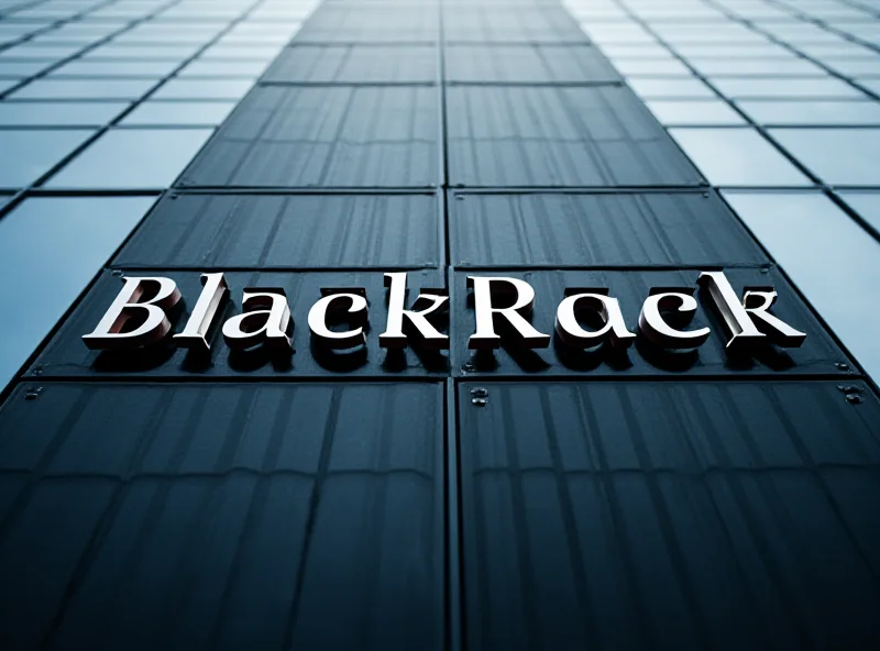 The BlackRock logo against a modern office building backdrop.