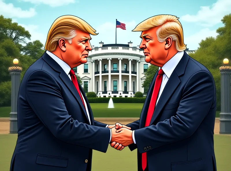 Illustration of Trump greeting Zelensky at the White House, focusing on the contrast between their attire.