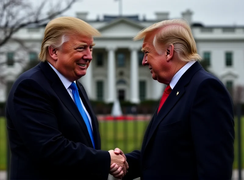 Donald Trump and Volodymyr Zelensky shaking hands in front of the White House.