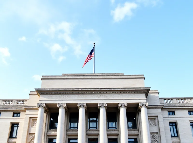 US Federal Building with American flags flying.