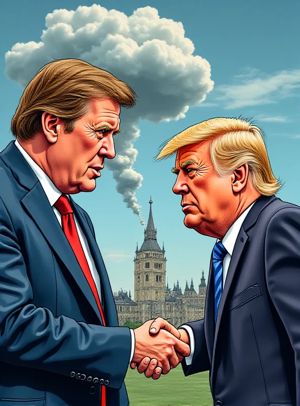 Cartoon of Keir Starmer shaking hands with Donald Trump, while a dark cloud looms over Ukraine.