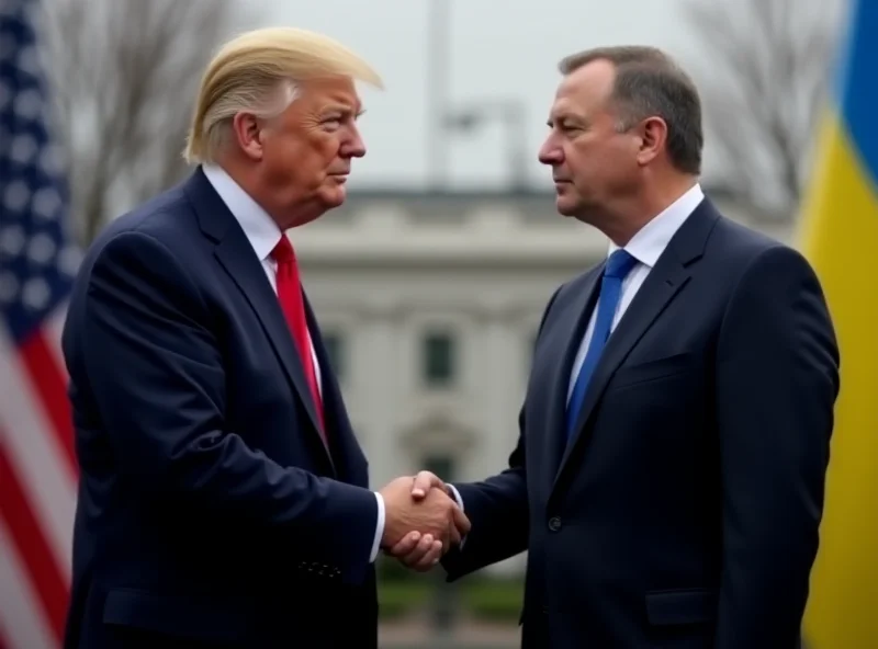 Donald Trump shaking hands with Volodymyr Zelensky