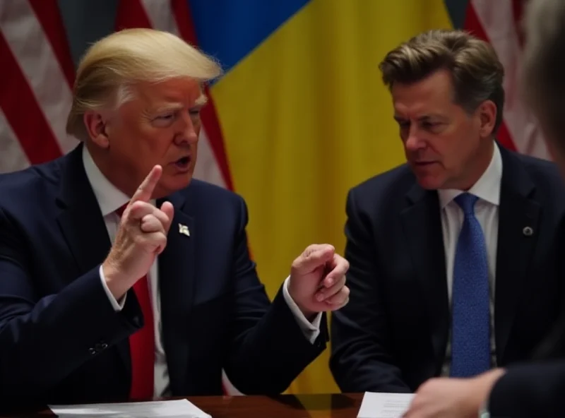 Donald Trump and Volodymyr Zelensky in a tense meeting.