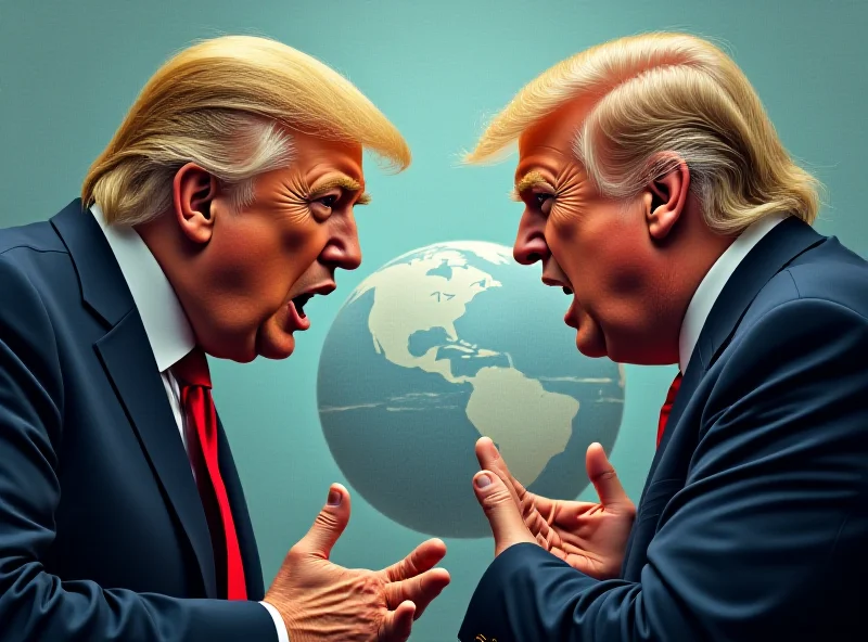 Illustration of Trump and Zelensky arguing, with a faint globe in the background.